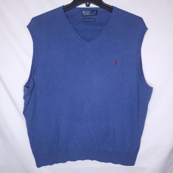 Ralph Lauren Polo Sweater Vest Mens 2XB Navy Red Pony Pima Cotton - Picture 1 of 11